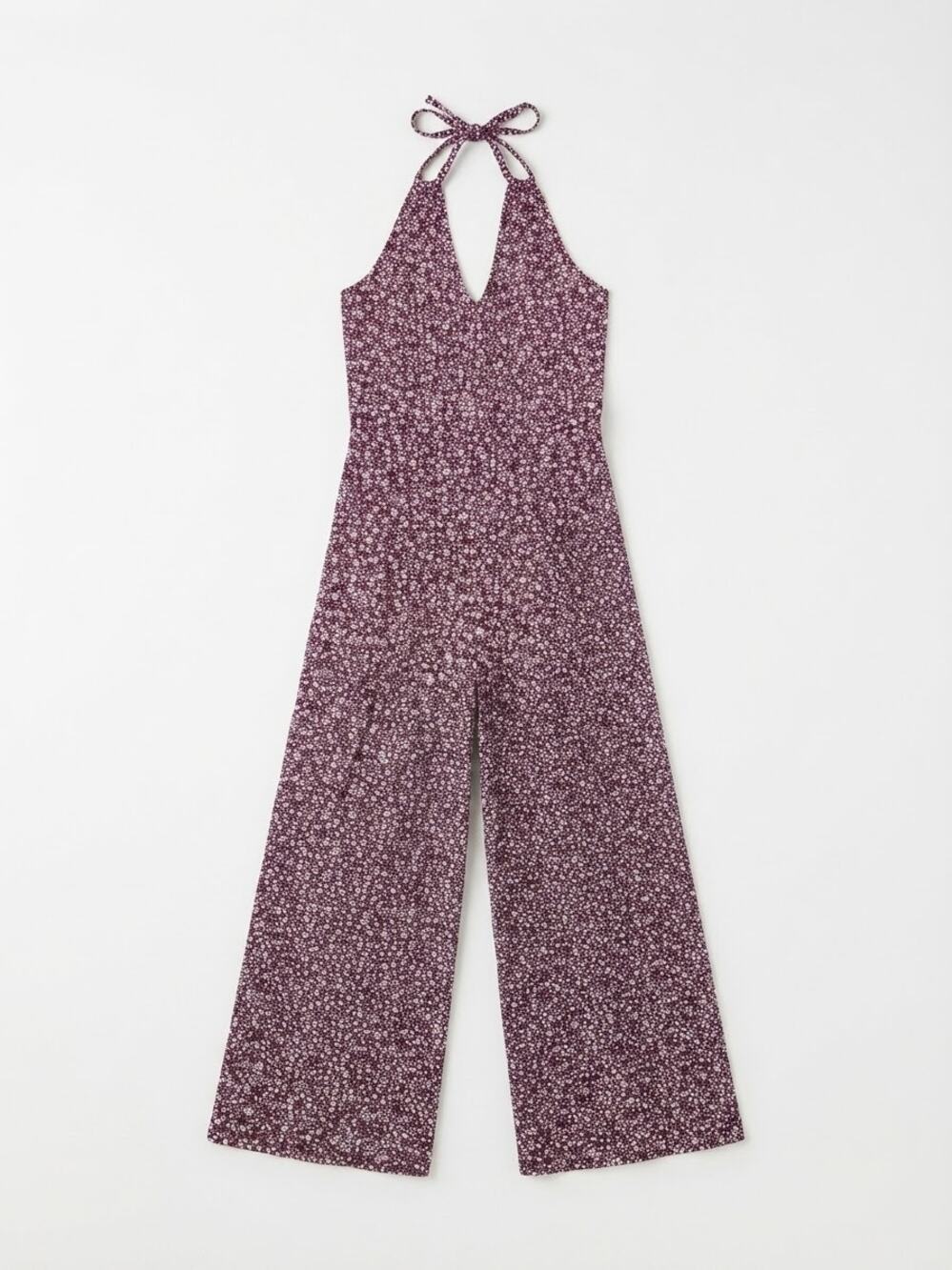 MAEVE BY ANTHROPOLOGIE Women Purple Floral Print Halter Jumpsuit Size XS Boho